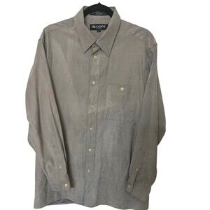 Brandini le Collezioni Mens Gray Faux Suede Button Down Long Sleeve Shirts Sz L
